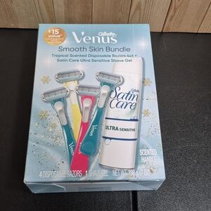 Gillette Venus Smooth Skin Bundle 4 Tropical Scented Razors + 1 Satin Care Gel